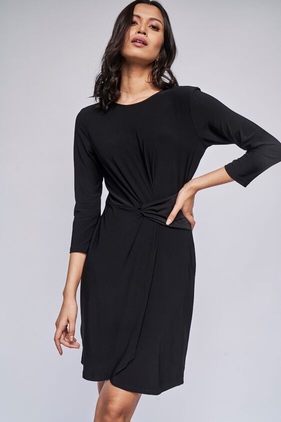 Black Solid Flared Dress, Black, image 3